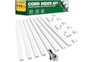 AZEN Cord Hider Kit, 110in Cord Covers for Wires on Wall, Paintable Wire Covers for Cords on Wall, Self-Adhesive Cable Hider Cord Organizer, Wire Hiders for TV on Wall, 8X L14in X W0.96in x H0.57in