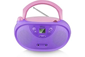hPlay Gummy GC04 Portable CD Player Boombox with Digital Tunning AM FM Stereo Radio Kids CD Player LCD Display, Aux-Port Supported AC or Battery Powered - Pastel Violet