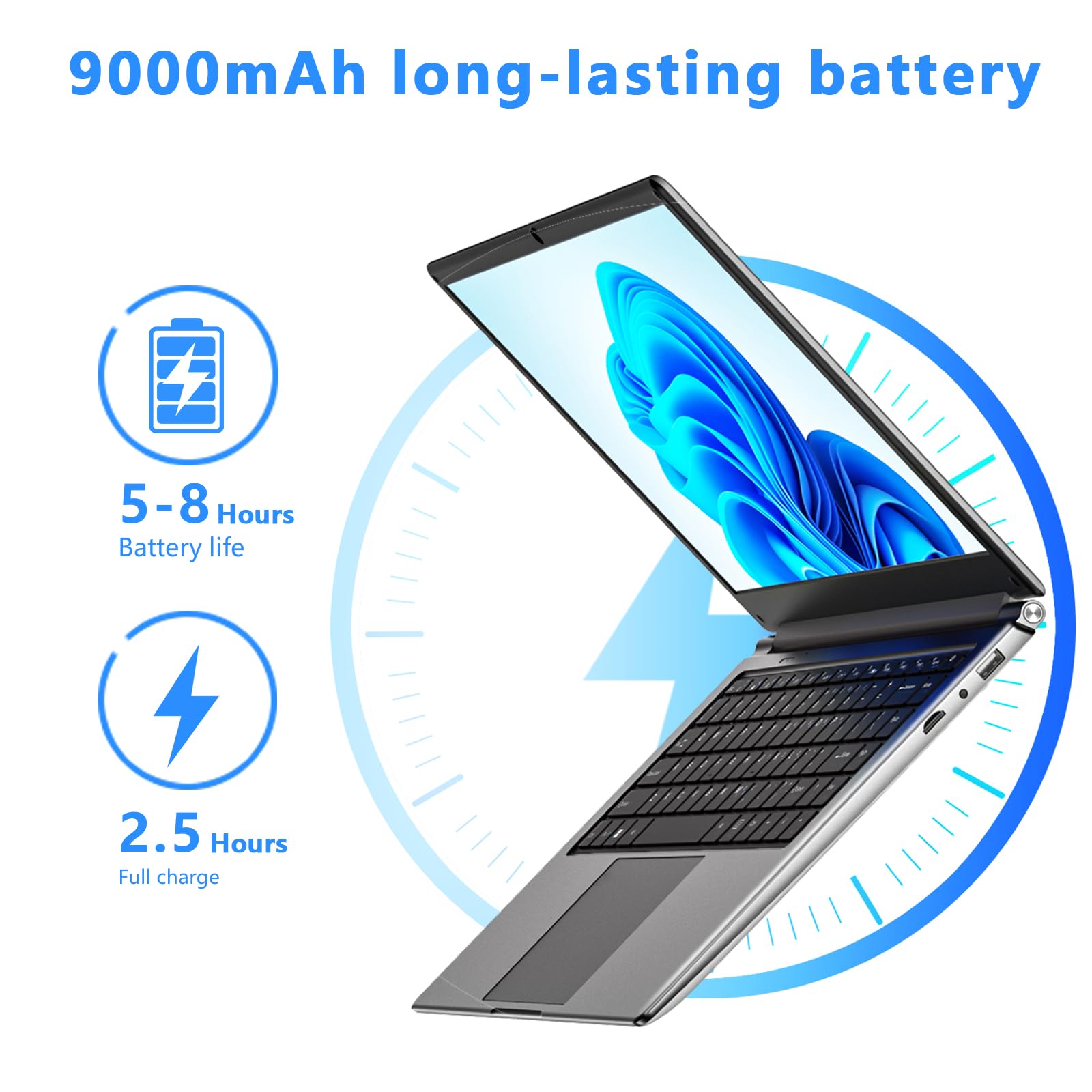 Exilapsire 16 inch Laptop, Quad-Core Up to 2.64 GHz, 8GB 256GB Memory, Win11, HD IPS, Slim and Lightweight Notebook, Work and Students Laptop, Gray