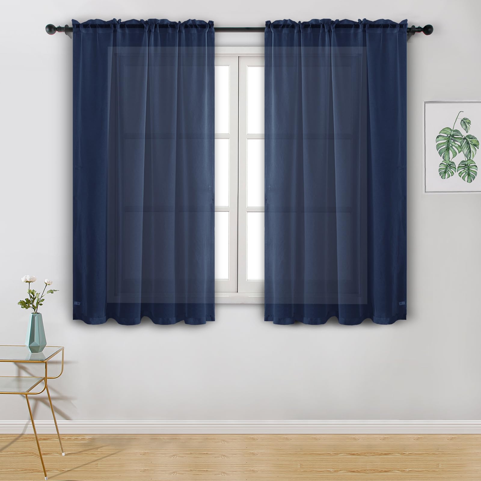 Hiasan Voile Curtain Blue Sheer Curtains for Bedroom Net Curtains for Window Living Room Curtains With Tiebacks 55 X 57 Inch drop 2 Panels Rod Pocket Top