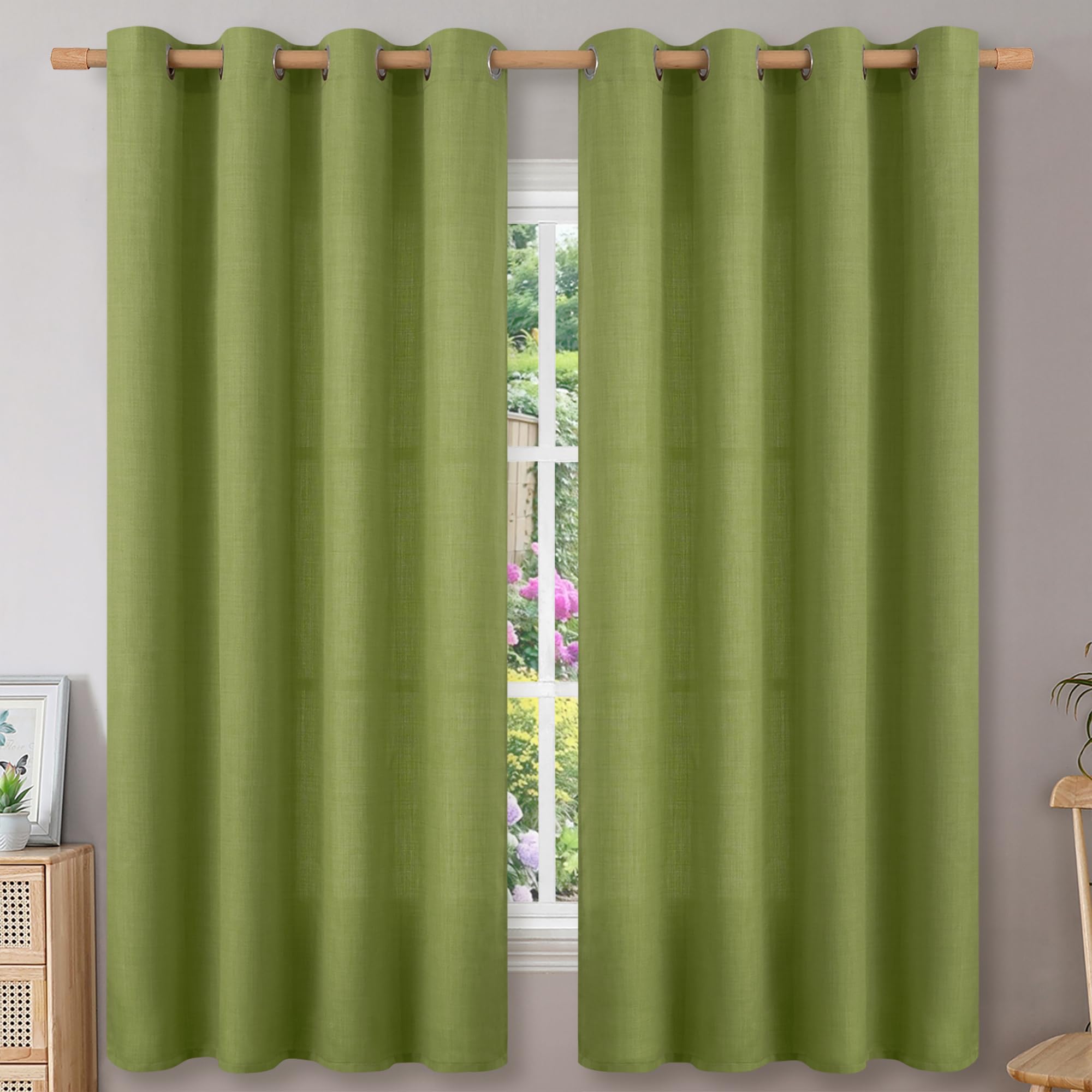 Photo 1 of ***(PARTIAL SET/ ONLY 1 PANEL)***BGment Curtains 63 Inch Length 2 Panels Set for Bedroom, Grommet Thick Linen Look Burlap Textured Light Filtering Privacy Window Drapes for Farmhouse Living Room, 52 x 63 Inch, Olive Green