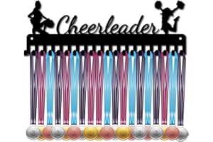 CREATCABIN Cheerleader Medal Holder Display Hanger Rack Sports Metal Wall Mount with 20 Hooks Hang Over 60 Medals Runners Home Badge Running Marathon Gymnastics Black 15.7 x 5.4inch