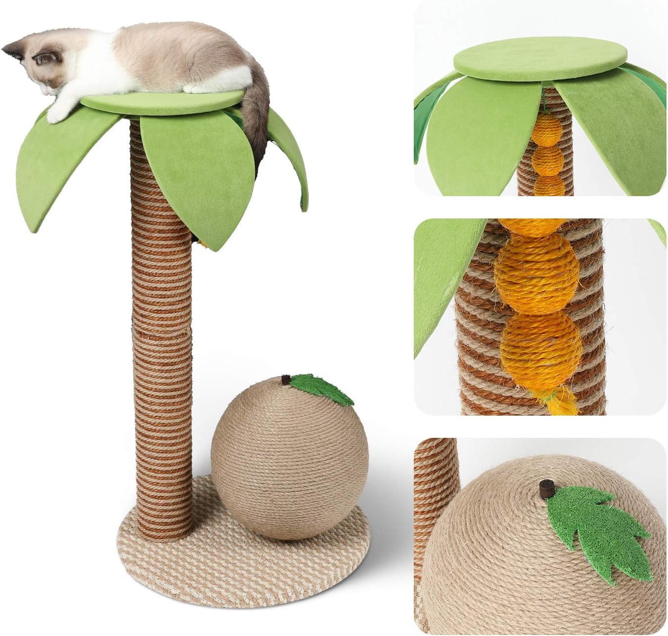 FUKUMARU Cat Tree with Perch for Large Cats, Modern Coconut Tree Cat Towers with Hammock, Small Cat Furniture with Scratching Post for Indoor Cats : Pet Supplies
