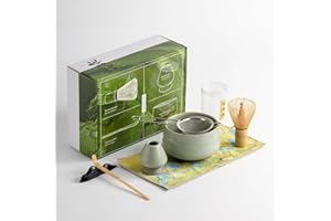 DWEHIXBUY Japanese Matcha Ceremony Accessory, Matcha Whisk, Traditional Scoop (Chashaku), Tea Spoon, Whisk Holder, 1 tea bowl, 1 tea siev, The Perfect Set to Prepare a Traditional Cup of Matcha.