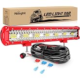 Nilight LED Light Bar 20 Inch with Wiring Kit on Truck SUV UTV, Red Shell | Triple Row Spot Flood Combo, 16AWG Harness, Fog Driving Work Off-Road Lighting on Boat Tractor Golf Cart ATV, ZH804