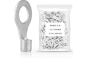 DQLIOWUO 50Pcs 5/16" Non-Insulated Ring Terminal,12-10 AWG Red Copper Wire Connectors,O-Type Crimp Connector Terminal Kit