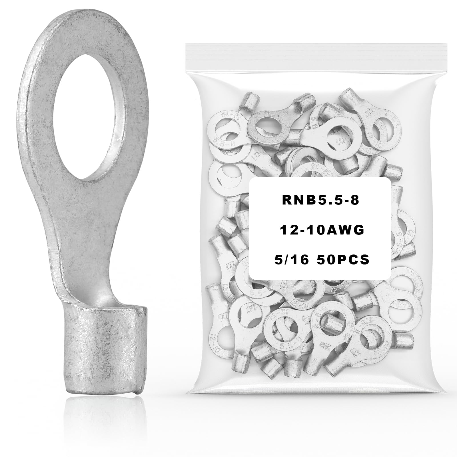 Photo 1 of 50Pcs 5/16" Non-Insulated Ring Terminal,12-10 AWG Red Copper Wire Connectors,O-Type Crimp Connector Terminal Kit