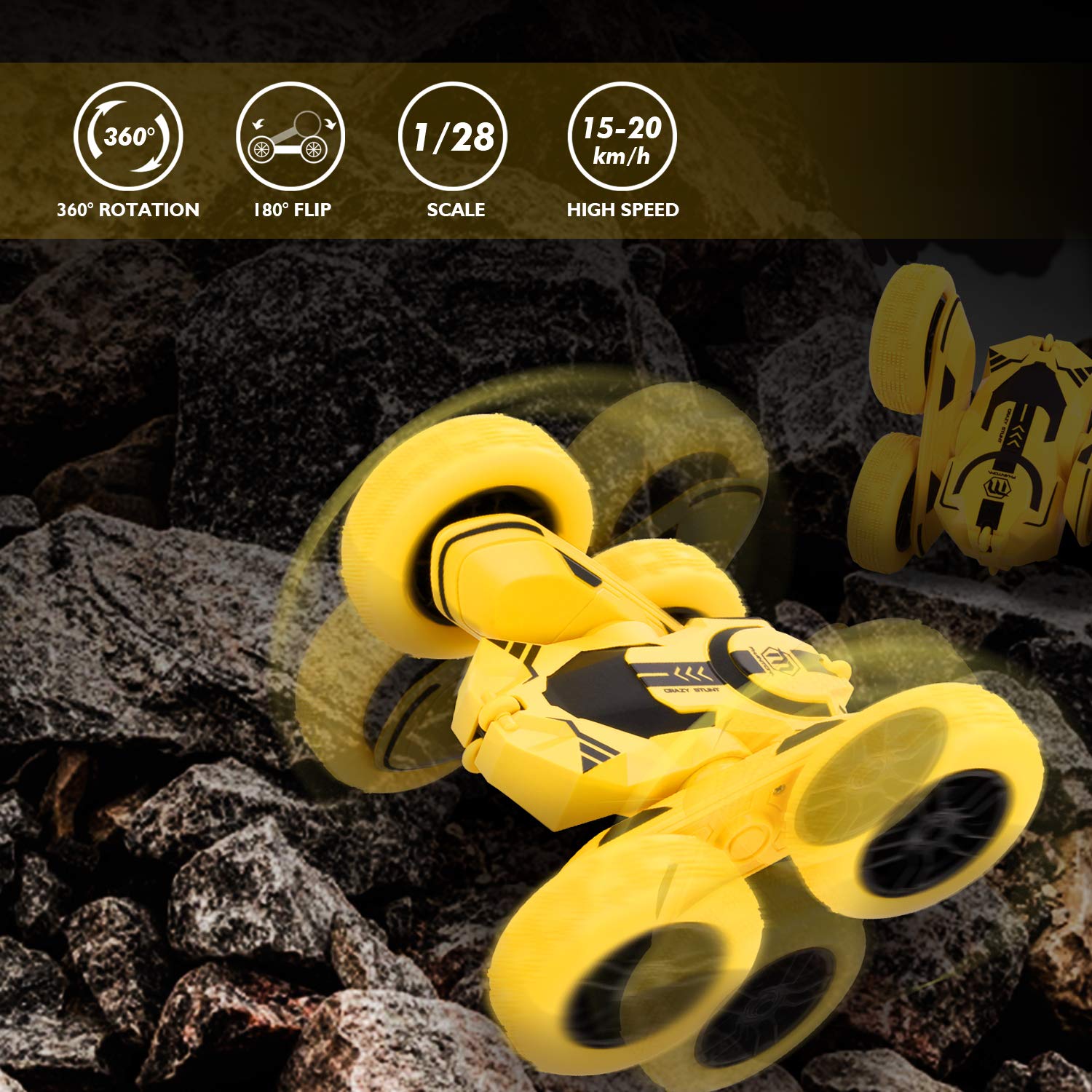 Peradix Macchina Telecomandata, 4WD RC Auto Telecomando 360° Rotazione Acrobatica RC Stunt Car, 2.4GHZ Macchina Radiocomandata per Bambini Giocattoli - (Batteria e Cavo di Ricarica USB Inclusa)