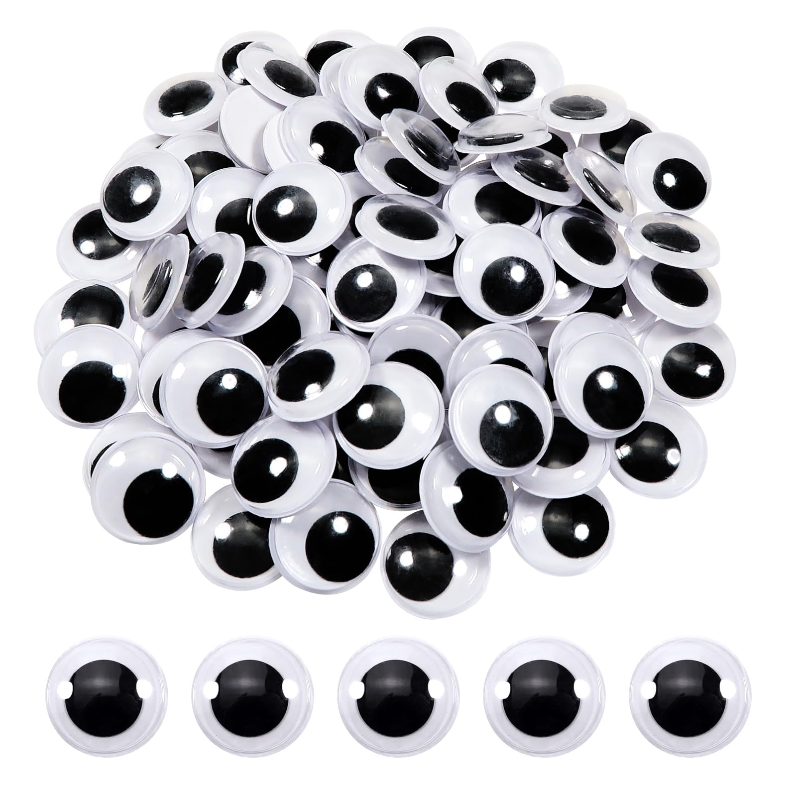 TOAOB 100 Pieces 20 mm Round Black and White Plastic Self-Adhesive Moving Eyes for Scrapbooking, Crafts, DIY Accessories Dolls Decorations