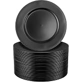 Dandat 50 Pack 13 Inch Charger Plates Plastic Round Dinner Plate with Beaded Rim Reusable Charger Service Plates Reliable Chargers for Wedding Party Dinner Table Decoration(Black,Classic)