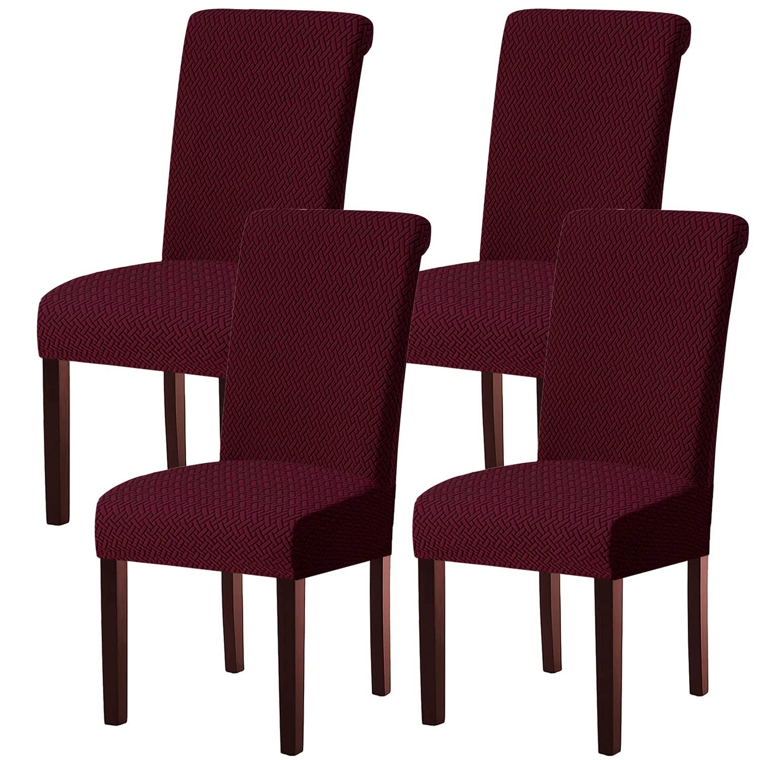 KELUINA Dining Chair Covers, Stretch Chair Covers Dining Chair Slipcovers Reusable Home & Kitchen Decor Protector (Wine Red, 4 Pcs)
