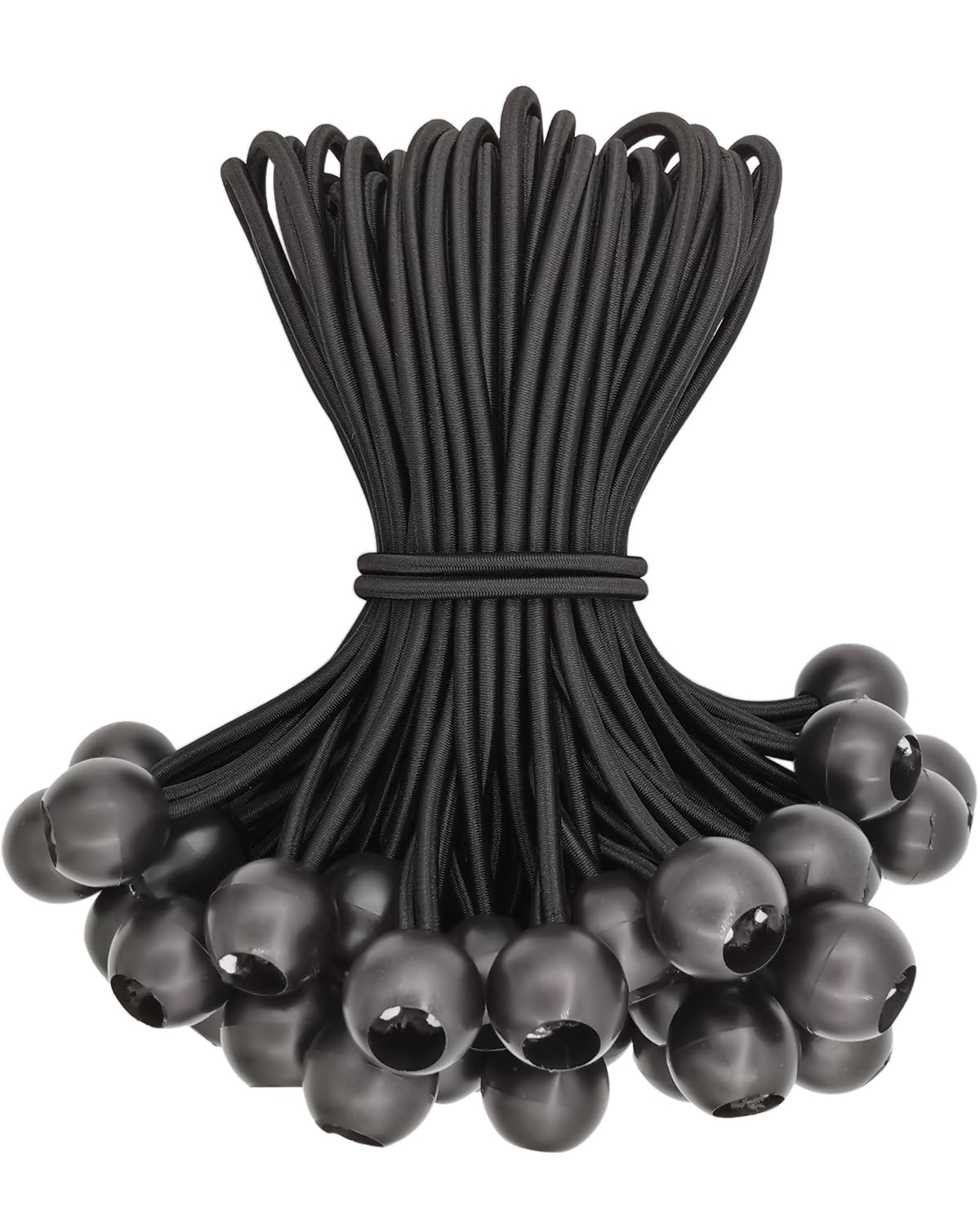 WMZOBH Tarpaulin Bungee Balls 6 Inch - 50 Pcs Bungee Cord with Balls Waterproof, Small Bungee Cords Heavy Duty, Short Elastic Flag Bungees, Tie-Down, Adjustable Bungee Straps (Black)