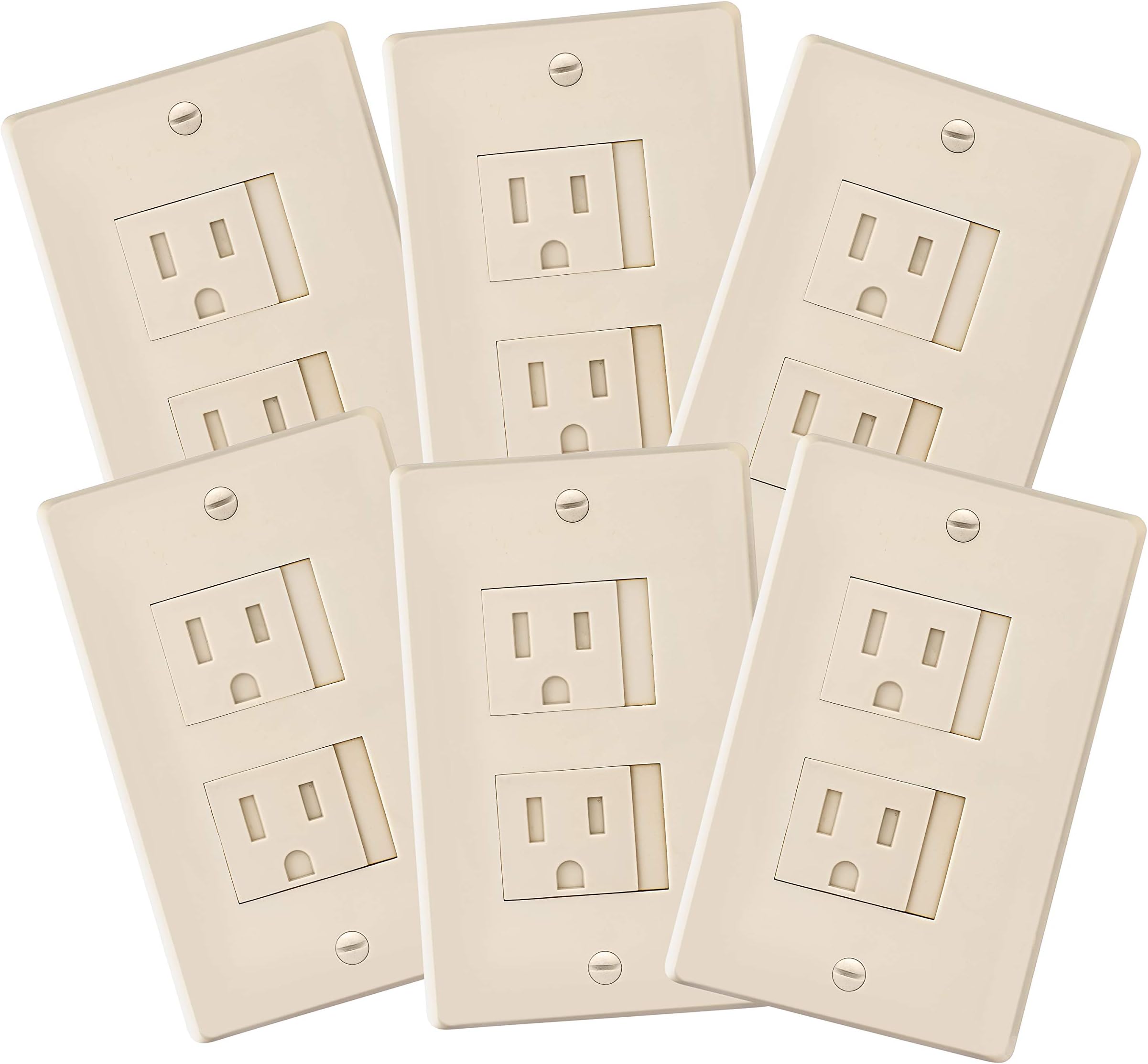 6-Pack Safety Innovations Self-Closing (2 Screw) Decora Outlet Covers- an Alternative to Wall Socket Plugs for Child Proofing Outlets (Beige)