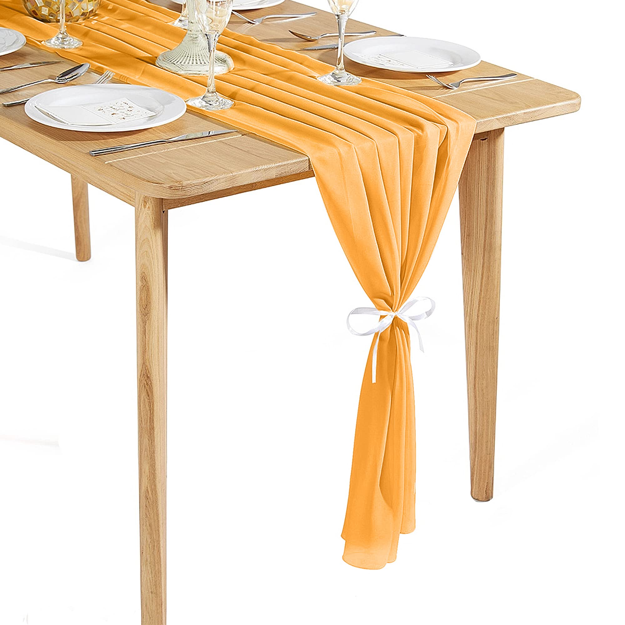 Time to Sparkle 2PCS 10FT Chiffon Table Runner Wedding Decor 28x120 inches Gauze Table Runner Rustic Sheer Table Decor for Romantic Bridal Shower Baby Shower Birthday Party Gold