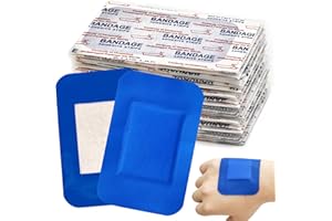 GENERIC 150 Pcs Blue Fabric Food Service Metal Detectable Bandages 3 x 2 inch Waterproof Woven Fingertip Flexible Bandages Breathable with Non-Stick Pad Latex Free for First Aid Kit