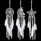 Jetec 3 Pieces Dream Catcher Moon Sun Star Design Handmade Traditional Design White for Wall Hanging Home Decoration