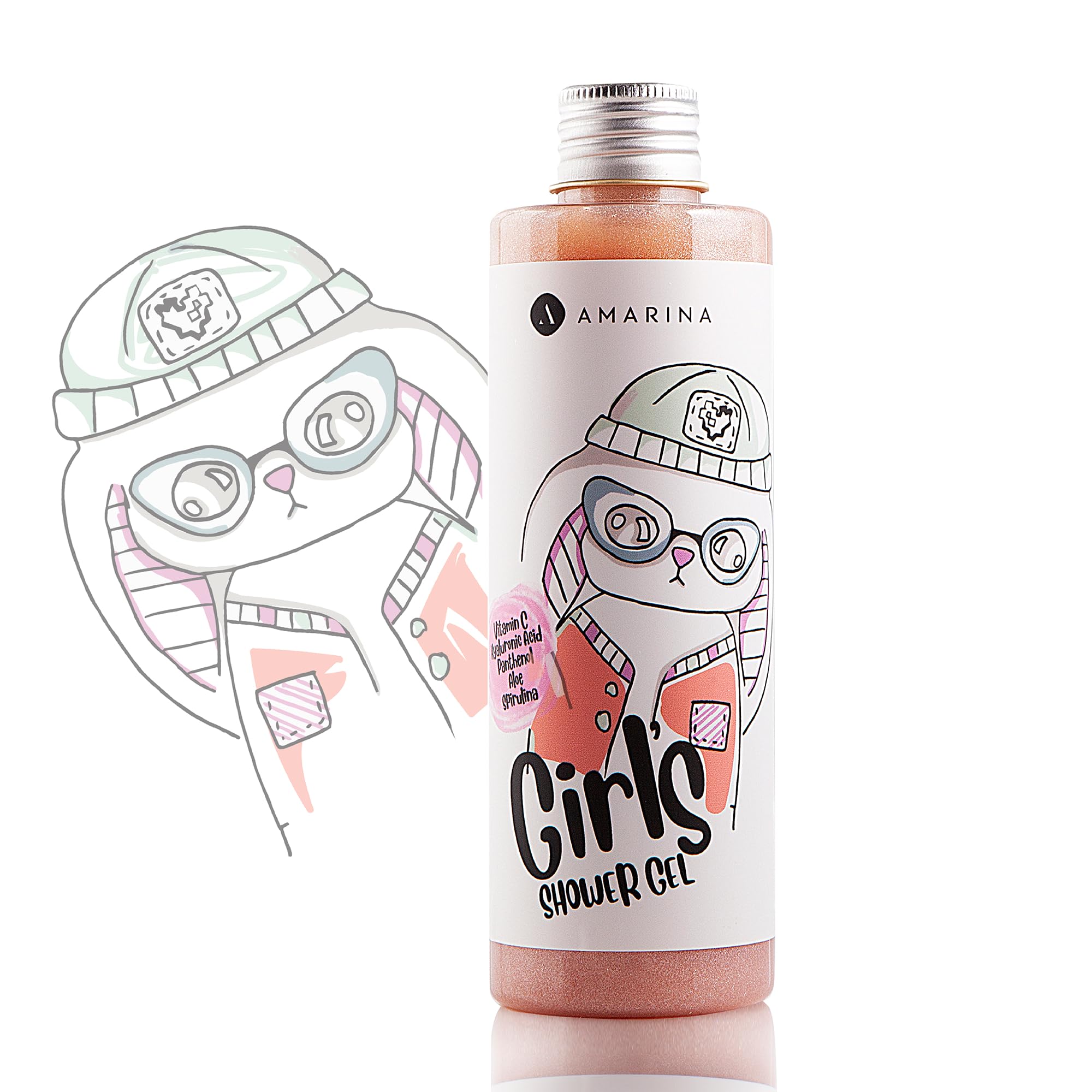 Amarina Girls Shower Gel 200 ml - Skin Health Boost with Vitamin C, Hyaluronic Acid, Panthenol and Aloe Vera | Special Formula for Moisturising, Nourishing and Protective Care | Shower Gel Children