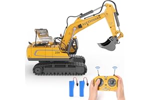 KIDSFAVES 11CH Remote Control Excavator Construction Toys for Boys,2 * 1200mAh RC Excavator Toy with Metal Shovel & Light RC Construction Vehicles Toys for Kids Age 6-7 Boy Outdoor Birthday Gifts