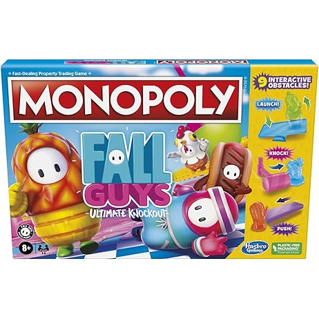 Monopoly Fall Guys Ultimate Knockout Edition Board Game for Players Ages 8 and Up, Dodge Interactive Obstacles, includes Knockout Die