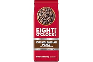 Eight O'Clock Coffee 100% Colombian Peaks Whole Bean Coffee, Medium Roast, 38 Ounce (Pack of 1) - Rich, Winey & Full Bodied