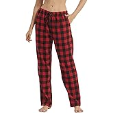 Christmas Pajama Bottoms Women Cotton Flannel Pj Pants Fuzzy Plaid Pajamas with pockets & drawstring Soft Lounge Sleepwear