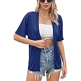 Iandroiy Women's Lightweight Open Front Cardigans Casual Short Sleeve Blouse Tops