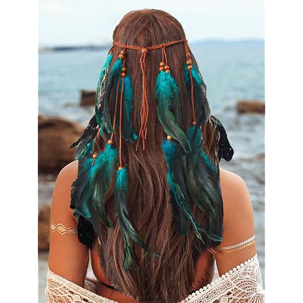 Diadema De Plumas Indias De Tilo Bohemio Para Mujer, Tocado, Cuerda