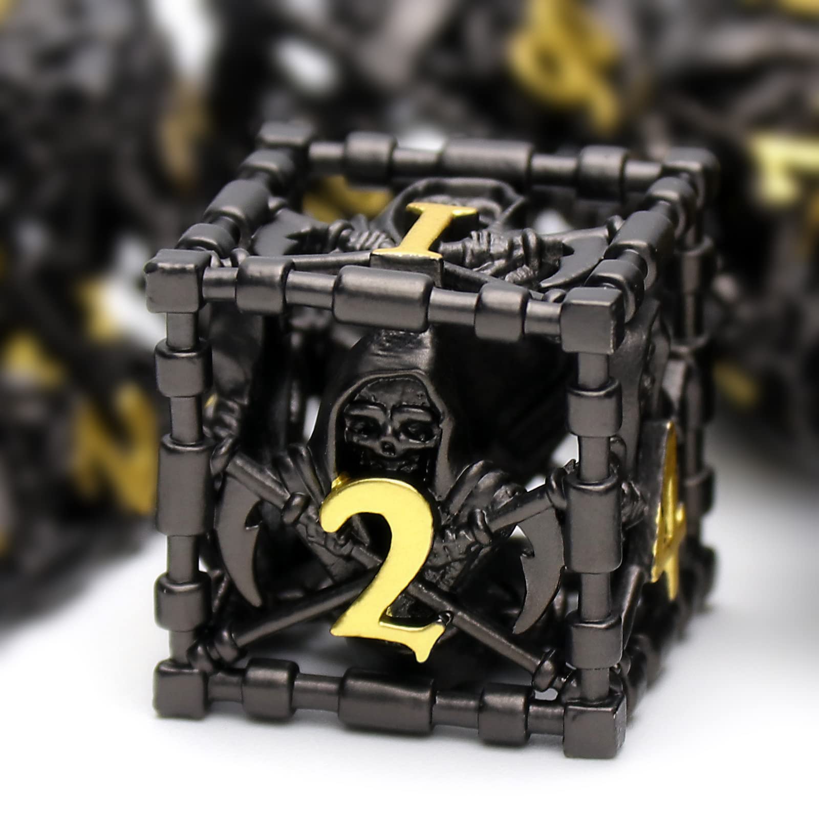 DND Dice, Metal Game Cube Dungeons and Dragons Dice Set HNCCESG Hollow Grim Reaper D&D Dice for MTG RPG Table Game (Death Black)