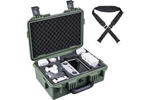 Lykus Titan MM410 Waterproof Hard Case for DJI Mini 4 Pro/Mini 3/Pro and RC2/RC/RC-N2/N1, Green with Shoulder Strap, Support 
