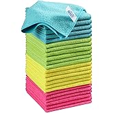 HOMEXCEL Microfiber Cleaning Cloth,24Pack Cleaning Rag,Cleaning Towels with 4 Color Assorted,11.5"X11.5"(Green/Blue/Yellow/Pi
