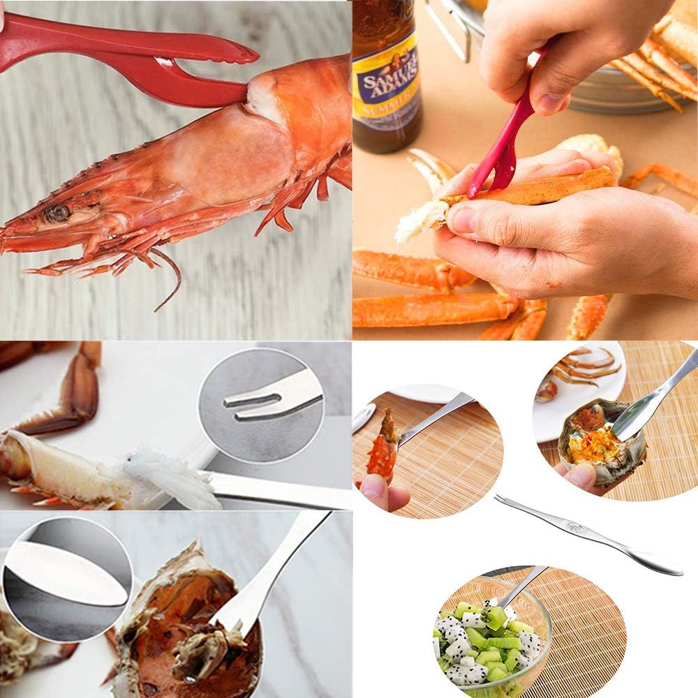 JDSUMS 15 Seafood Tools Picks Set Crackers Tools, 2 Lobster Shellers, 6 Red Picks, 1 Scissor, 6 Stainless Steel Forks for Lobster, Crab, Crawfish and Other Crustaceans - Kitchen Easy-opener Picnic Tools: Kitchen & Dining