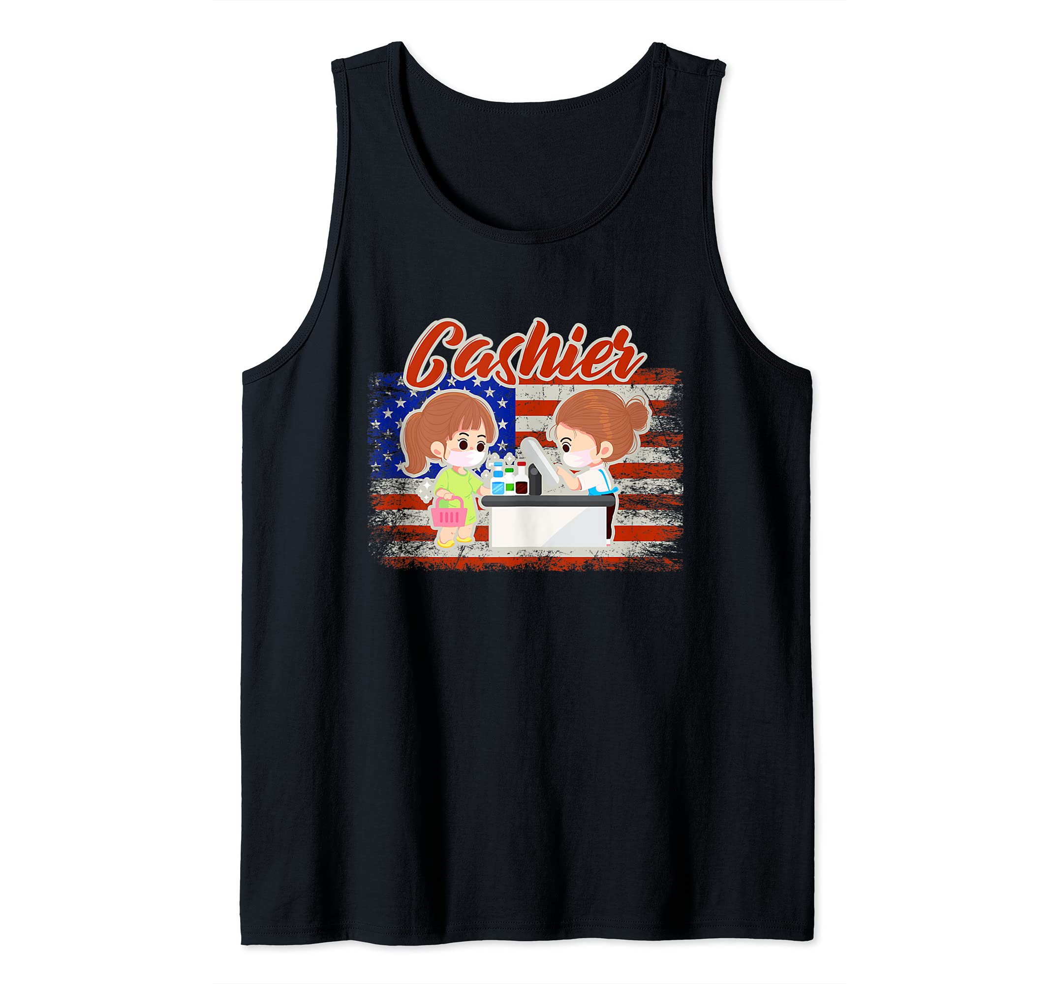 American Flag Cashier Cash Register Operators Tank Top