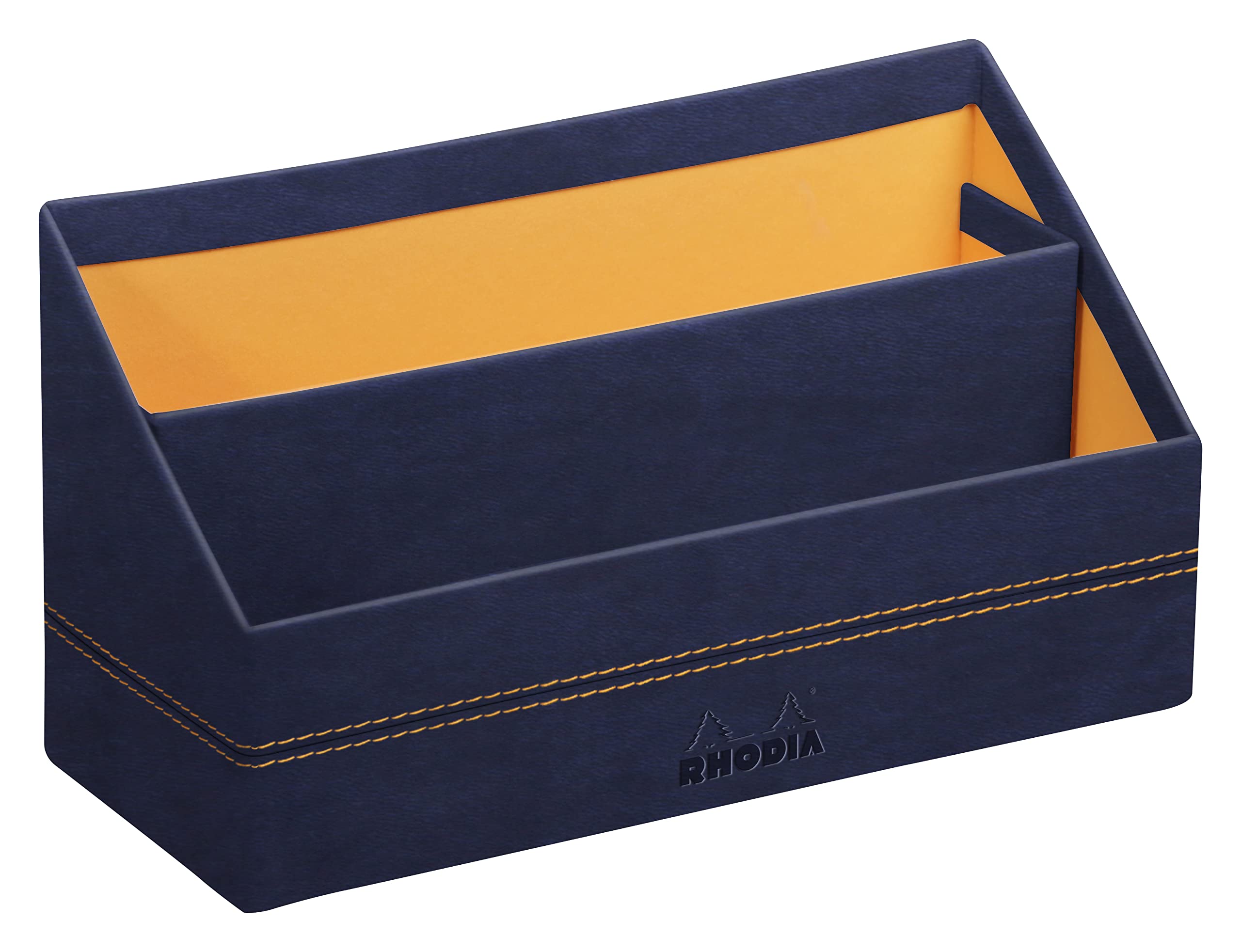 RHODIA 194612C - Midnight Blue Mail Holder - 25x10x31 cm - Orange Saddle Stitching - Faux Leather Exterior - Home Office Collection Rhodiarama - Office Organization & Designer Storage