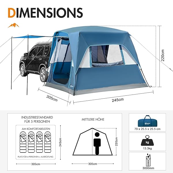 PORTAL 5-PERSON SUV TENT WITH PORCH, 2-IN-1 CAR CAMPING TENT, WATER-RESISTANT & WINDPROOF, TRUNK TENT WITH 2 DOORS FOR TRAVEL & OUTDOOR ADVENTURES