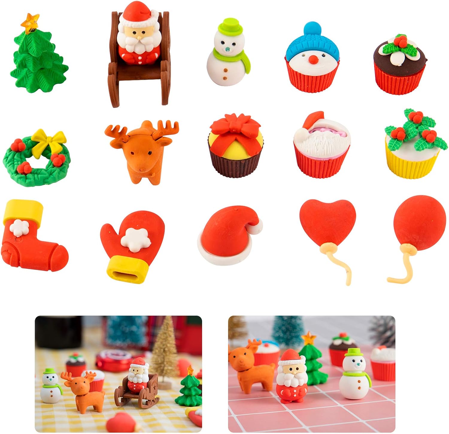 Biubee 32 Sets Christmas Erasers 3D Christmas Puzzle Erasers Detachable Stationery