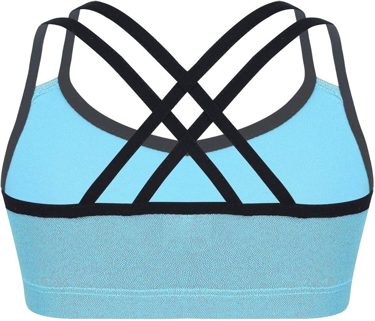 winying Girls Double Straps Criss Cross Back Metallic Crop Top Dance