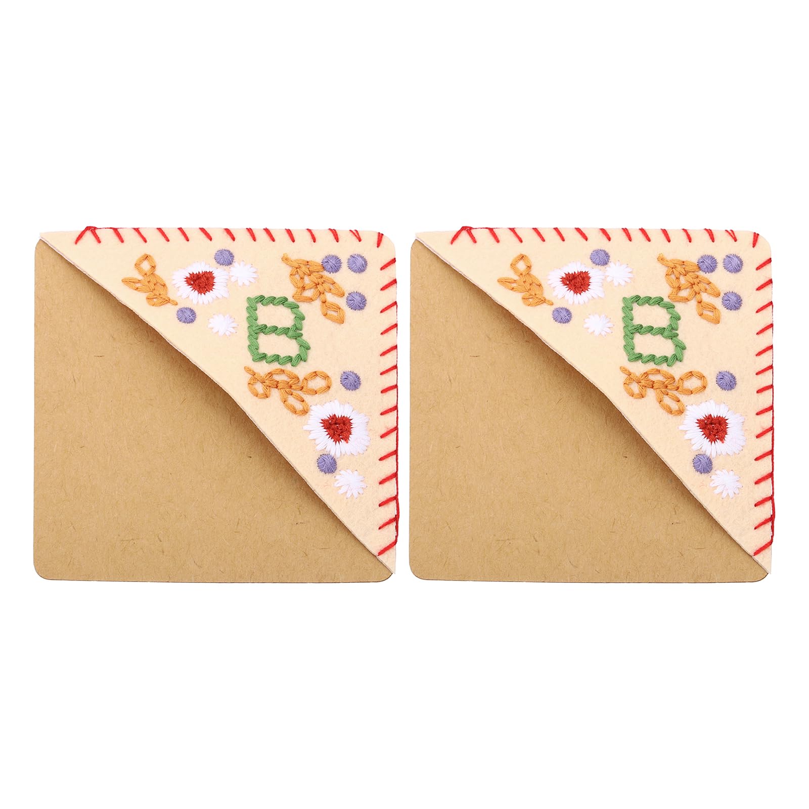 PATIKIL 2pcs Corner Bookmark, Letter Book Mark Personalized Embroidered Bookmark Cute Letter Book Mark Flower Felt Triangle for Reading Women Men Book Lovers Gift Teacher, Beige, Letter B