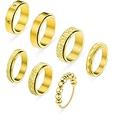 BJFEW 7 Pcs Fidget Rings for Anxiety Relief Stainless Steel Anxiety Rings for Women Men Moon Star CZ Spinner Rings Gold Plated Spinning Band Stress Rings Set