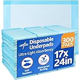 Medline Chucks Pads; Disposable Changing Pads for Baby; 17x24; 300 Count; Chucks Pads; Pee Pads; Disposable Underpads for Inc