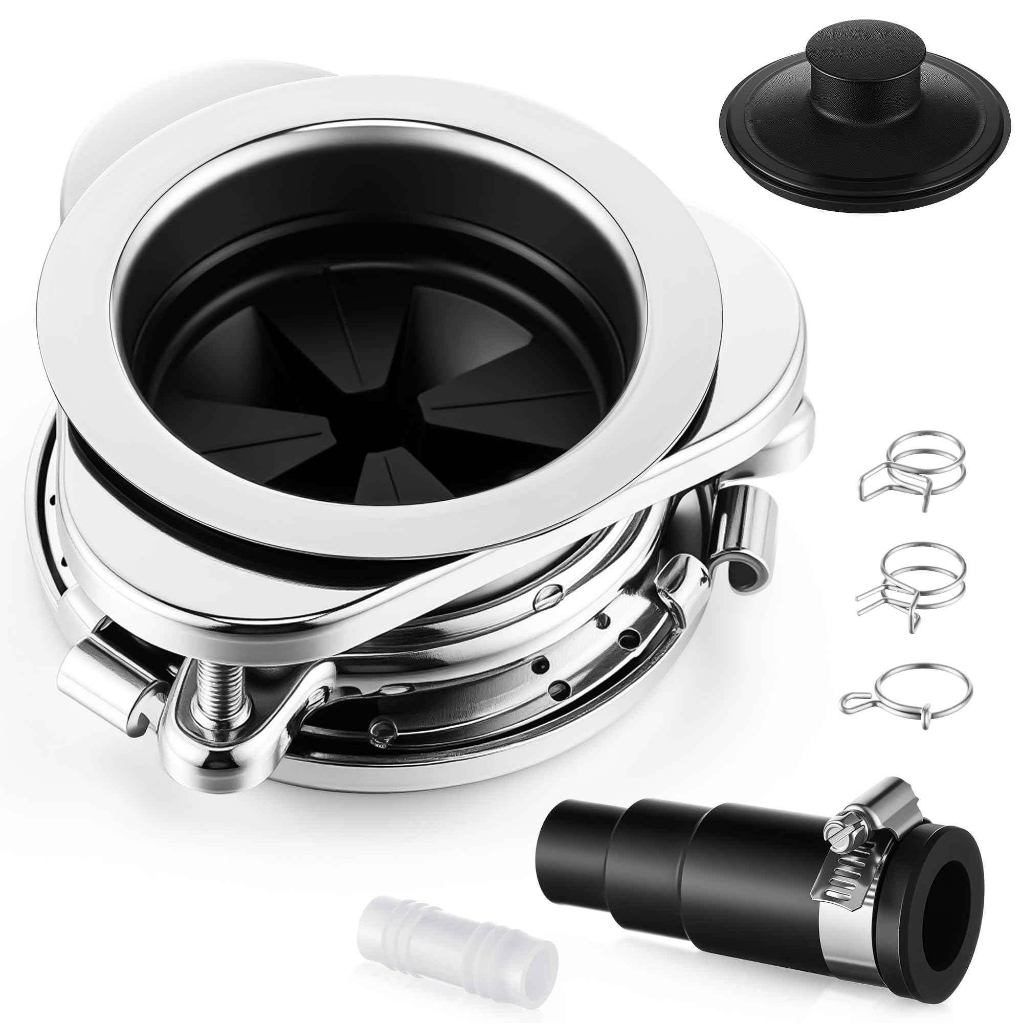 Photo 1 of Saillong Garbage Disposal Flange, 3 Bolt Mount Stainless Steel Kitchen Sink Flange Kit with Dishwasher Drain Hose Adapter for 3 1/2 Inch Standard Sink Drain Hole, Compatible with InSinkErator Models