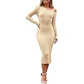 Simplee Womens Fall Long Sleeve Bodycon Sweater Dress 2025 Cable Knit One Off Shoulder Slit Ribbed Club Party Midi Dresses