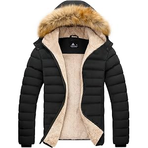 ZITY Mens Winter Jackets Sherpa Lined Coats Insulated Water-Resistant Fleece Jacket with Detachable Hood Warm Puffer Parka