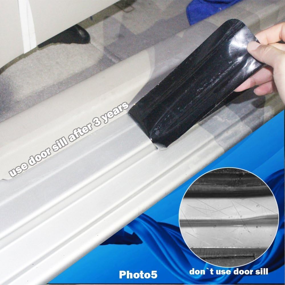 4pcs Balck Carbon Fiber Door Sill Scuff Plate Car Side Door Edge