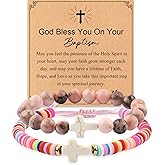 GVUSMIL Cross Bracelet Baptism Gifts Easter Basket Stuffers First Communion Adjustable Clay and Stone Christ Holy Water Bracelet Faith Jewelry for Daughter Granddaughter Niece