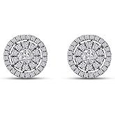 1 Carat (Cttw) Round Cut Lab Created Moissanite Diamond Halo Cluster Stud Earrings In 14k Gold Over Sterling Silver (VVS1 Clarity)