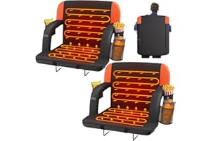 HOPERAN Dual-Sided Heated Stadium Seats for Bleachers with Back Support, 3 Levels Heating Bleacher Seats with Backs and Cushion Wide, 5 Pockets Portable Stadium Chair for Outdoor Sports (Orange)