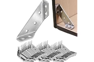 WENBIE Universal Furniture Corner Connector, Stainless Steel Angle Corner Brackets for Shelf Cabinet Table Chair, Trapeziform Corner Brace Support Bracket Fastener (30pcs)