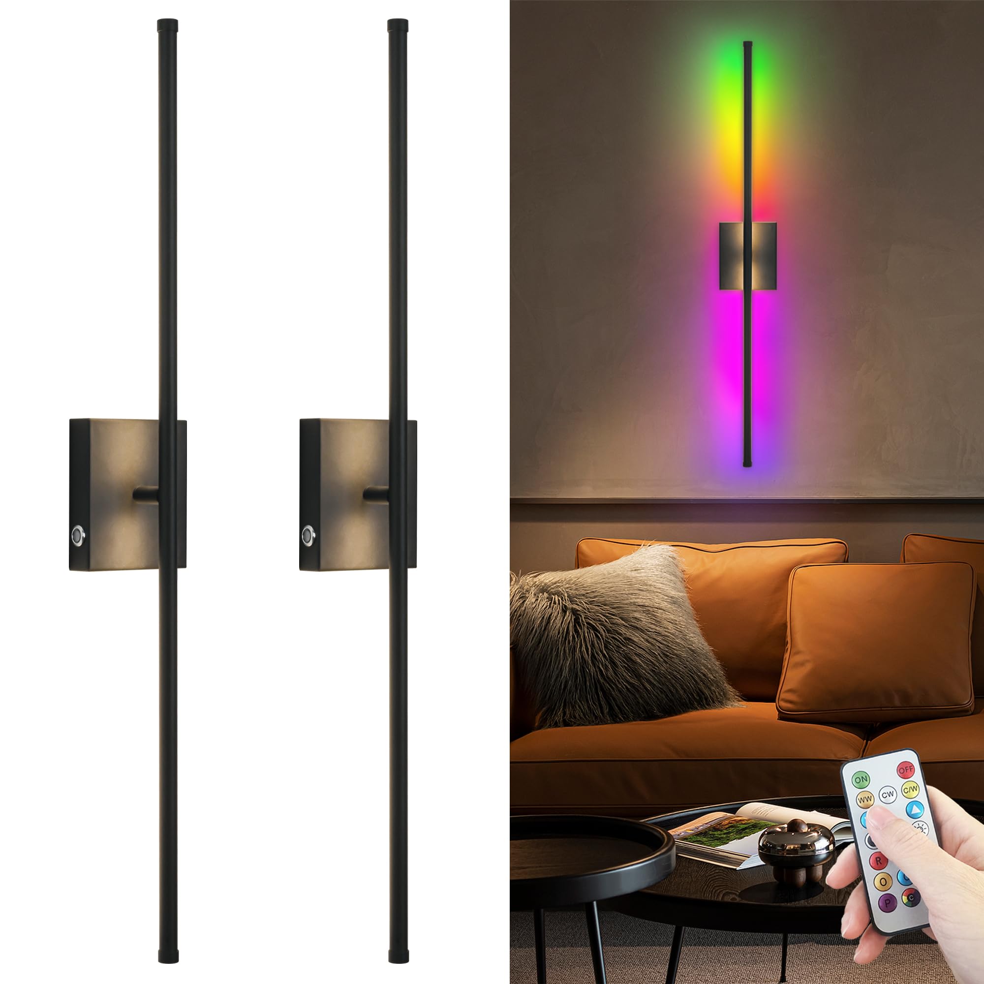 Photo 1 of **MISSING ONE** Wireless Sconces Set Of 2,10000 mAh Large Capacity Battery Wall Sconce Up To 70 Hours Use Time,360° Rotation RGB Multiple Colors,Rechargeable Wall Sconce With Remote,Perfect Sconces Wall Decor