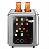 WHALL Full Touch Screen Toaster 2 Slice, Smart Toaster for Bread, Silver | 1.5'' Extra Wide Slot, 6 Shade Settings, Reheat/Defrost/Mute/Standby, Bagel Gluten-Free Waffle Pastry Mode, Stainless Steel