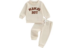 Kupretty Toddler Baby Boy Fall Winter Clothes Embroidery Waffle Knit Sweatshirt Pullover Tops + Casual Pants Outfit Set